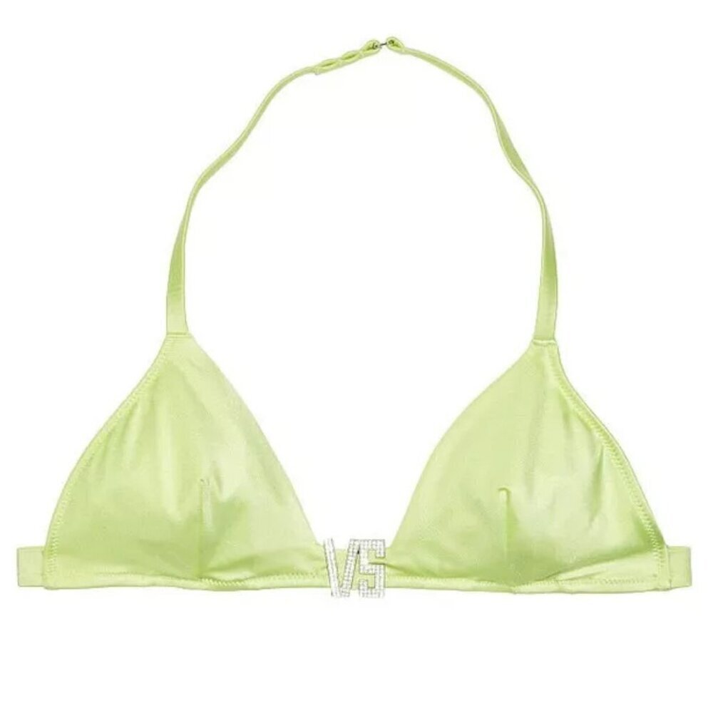 New! Victoria’s Secret Swim Green Silver VS Shine Hardware Bikini Top 4573